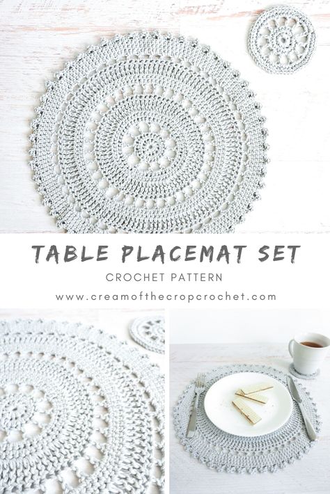 Crocheted Placemat, Table Placement, Diy Tricot, Crochet Placemat Patterns, Crochet Table Mat, Coaster Pattern, Table Placemat, Crochet Placemats, Crochet Table Runner Pattern