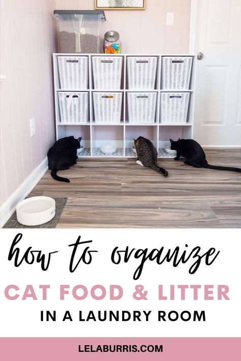 cat food and cat litter in laundry room ideas Laundry And Cat Room Ideas, Laundry Room And Cat Room, Cat Food Area Ideas, Laundry Cat Room Ideas, Laundry Pet Room Ideas, Pet Laundry Room Ideas, Laundry Room And Pet Room, Cat Room Organization, Cat Area In Laundry Room