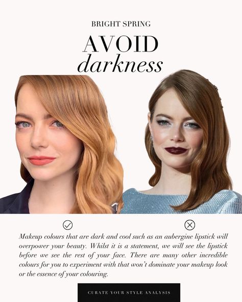 A Bright Spring makeup guide with the lovely Emma Stone 🤍 . #coloranalysis #colouranalysis #springpalette #brightspring #emmastone Makeup For Bright Spring, Bright Spring Makeup Palette, Bright Spring Color Analysis, Bright Spring Celebrities, Bright Spring Makeup, True Spring Makeup, Warm Spring Makeup, Bright Spring Color Palette, Season Analysis