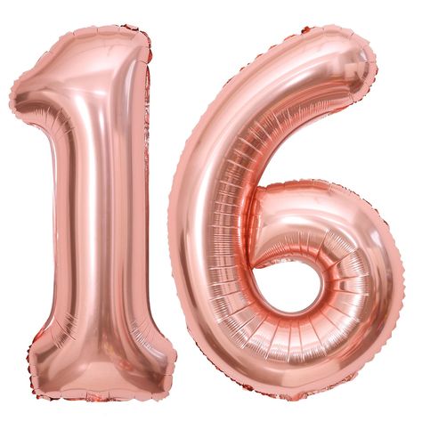 PRICES MAY VARY. Package Included:40 inch rose gold 16 balloons number + 1 Straw. Premium High Quality Balloons:The 16 birthday balloons are made of quality aluminum mylar foil,thick and odorless.High quality imprint technology,edge neat,not easy to explode and leak. Rose gold number 16 balloon will be the great decoration addition for birthday parties. Sealed Automatically:The rose gold 16 balloon number supplies comes sealed automatically after inflating.16 number balloons have holes on the to Giant Number Balloons, Rose Gold Number Balloons, 16 Number, Balloon Numbers, Events Decorations, 16 Balloons, Foil Number Balloons, Anniversary Party Decorations, 70th Birthday Parties