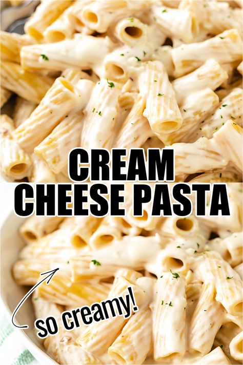 Essen, Creamy Pasta Recipes With Cream Cheese, Pasta With Rigatoni Noodles, How To Make A Cheese Sauce For Pasta, Cream Cheese Based Pasta Sauce, Cream Cheese Noodles Pasta, Pasta Sauce Cream Cheese, Creamy Cheese Sauce For Pasta, Cream Cheese Pasta Sauce Easy
