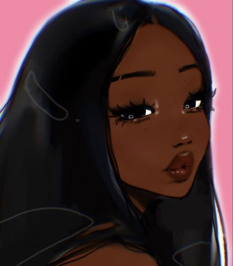 Black Girls Pfp Cartoon, Cute Art Styles Outfit, Black Pfps Anime, Baddie Cartoon Pfp Curly Hair, Black Women Anime Art, Pfp For Black Girls Cartoon, Black Female Drawing, Animated Black Women, Black Anime Drawing