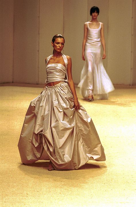 FRANCE - JANUARY 01: Fashion: Haute Couture Spring/Summer 1999 In Paris, France In January, 1999 - Chanel (Esther Canadas). (Photo by Daniel SIMON/Gamma-Rapho via Getty Images) Chanel Dress Vintage Haute Couture Karl Lagerfeld, Couture, Chanel 1900s Runway, Chanel 1999 Spring, Vintage Pearl Dress, Chanel 1999 Runway, Chanel Haute Couture 90s, Chanel Archive Dress, Chanel Iconic Dress