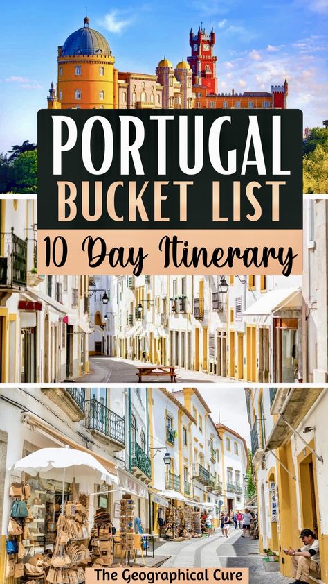 Pinterest pin for 10 days in Portugal itinerary Algarve, Visit Portugal Travel Guide, Best Time Of Year To Visit Portugal, 12 Days In Portugal, Portugal Cities To Visit, 10 Days In Portugal Itinerary, Portugal 7 Day Itinerary, 7 Days In Portugal Itinerary, 8 Days In Portugal