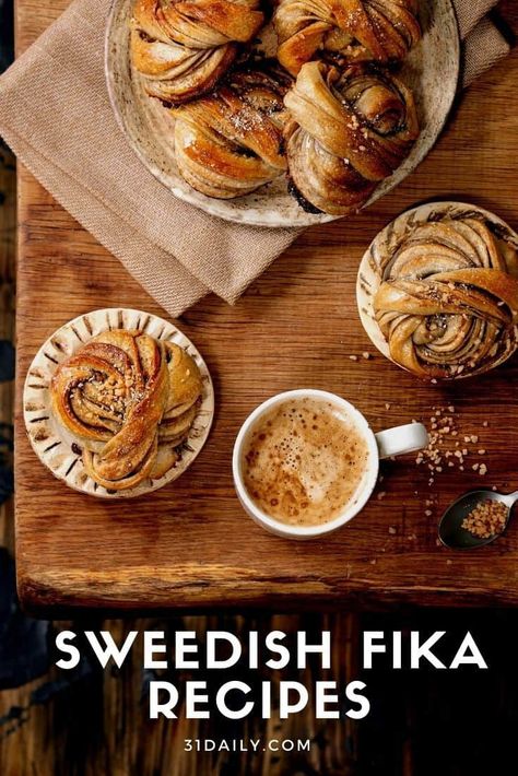 Fika, a Swedish tradition of coffee and amazingly delicious sweet treats. A custom that's more about the gathering than it is the coffee. A Swedish occurrence that feeds the soul as well as the body. Essen, Nordic Dessert Recipes, Swedish Krokan Recipe, Swedish Traditional Food, Swedish Coffee Bread, Swedish Pastry Recipes, Swedish Baked Goods, Scandinavian Baked Goods, Swedish Fika Recipes