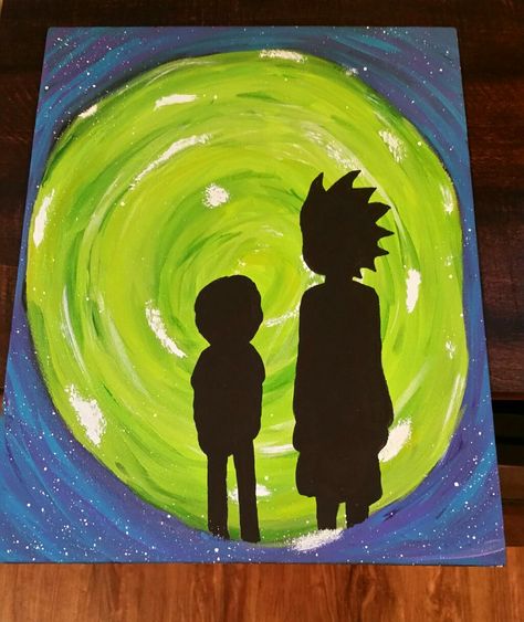 Rick and Morty painting Rick And Morty Acrylic Painting, Painting On Styrofoam, Easy Rick And Morty Painting, Rick And Morty Art Canvas, Rick And Morty Painting Easy, Rick And Morty Painting Canvas, Funny Things To Paint On A Canvas, Rick And Morty Painting, Morty Painting