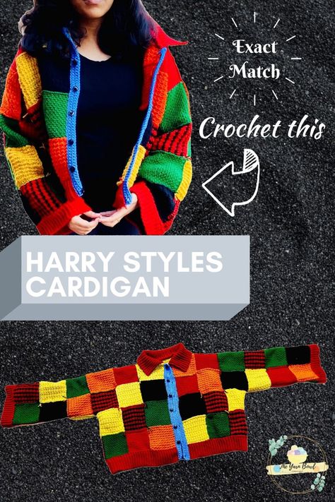 The Crocheted version of Harry Styles Cardigan or Harry Styles Sweater!. I’ve tried to match the crochet stitches to match the original knitted version!. Click the link below to see a complete tutorial of how to crochet this Cardigan! The Harry Styles Cardigan, Amigurumi Patterns, Harry Crochet Sweater, Harry Styles Cardigan Diy, Harry Styles Sweater Crochet Pattern, Crochet Harry Styles Cardigan Pattern, Harry Styles Cardigan Pattern Crochet, Harry Styles Sweater Pattern, Crochet Cardigan Harry Styles