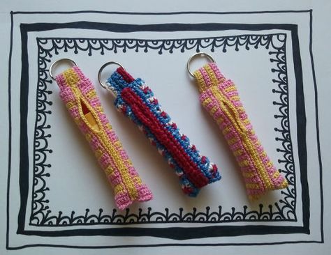 Lip Balm Keychain! maybe if i make you one of these, then you won't lose your chap-stick all the time!! Amigurumi Patterns, Lip Balm Keychain, Keychain Pattern, Crochet Keychain Pattern, Lip Balm Holder, Perfume Scents, Yarn Thread, Chapstick Holder, Crochet Keychain