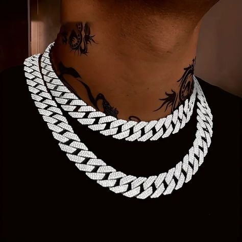 Cuban Link Chain Curb Chain Necklace Hip Hop Necklace Cuban - Temu United Kingdom Diamond Chains For Men, Bling Choker, Mode Hip Hop, Diamond Chains, Mens Jewelry Necklace, Mens Chain Necklace, Estilo Hip Hop, Jewelry Lookbook, Diamond Chain