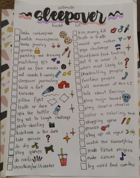 Things To Do At A Sleepover List, Stuff To Do At A Sleepover 3 People, Things To Bring To Sleepovers, Sleep Over Checklist, Sleepover Ideas 5 People, Spin The Bottle Friends Edition, Ultimate Sleepover Checklist, Sleepover Games 4 People, Things To Eat At A Sleepover