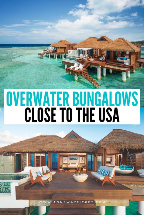 You don't have to fly to far away places like the Maldives and Bora Bora to stay in an overwater bungalow. Click to see all the places you can stay in an overwater bungalow close to the USA! #caribbean #traveltips #honeymoon #overwaterbungalow | overwater bungalow all inclusive | overwater bungalow caribbean | overwater bungalow carribean | overwater bungalow jamaica | overwater bungalow mexico | overwater bungalow st lucia | st lucia all inclusive resorts | jamaica all inclusive resorts Maldives Overwater Bungalow, St Lucia All Inclusive Resorts, Overwater Bungalow All Inclusive, Jamaica All Inclusive Resorts, Bungalow Resorts, Jamaica All Inclusive, Water Bungalow, One Way Ticket, Mexico Hotels