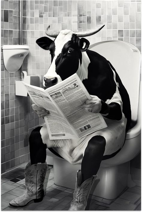 PRICES MAY VARY. PERFECT CHOICE: Black and white cow art prints, as a unique artistic style, complement wall decoration perfectly, creating a calm and relaxed feeling. It enhances the beauty of your room with its modern Nordic appearance, providing a beautiful landscape for your home interior decoration. THE BEST GIFT FOR THE BLACK AND WHITE COW ART WALL IN THE BATHROOM: This is a perfect gift choice. This poster can be used by yourself or given to someone you love. Suitable for various occasion Modern Wall Art Prints Black And White, Black And White Poster Wall, Cute Cow Art, Bathroom Art Wall, Bathroom Decor Art, Black And White Cows, Cow Bathroom, Black And White Bathroom Decor, Toilet Wall Art