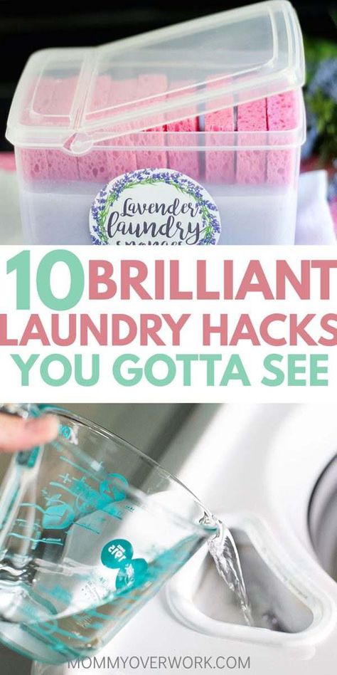 CLEAN LAUNDRY HACKS / TIPS for homemaking gals & busy moms. Simple cleaning recipe to get rid of the smell of washing machine from many loads with vinegar, how to save money with homemade lavender fabric softener, laundry folding ideas & tricks with kids, frugal & thrifty DIY dryer tips, towel trick, a 3-ingredient household miracle stain remover that really works. Hacks For Clothes, Laundry Folding, Homemade Fabric Softener, Lavender Laundry, Lavender Fabric, Laundry Stain Remover, Thrifty Diy, Laundry Stains, Clean Washing Machine