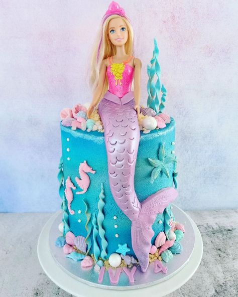 Mermaid Cake With Barbie, Mermaid Princess Cake Ideas, Barbie Mermaid Cakes For Girls Birthday, Mermaid Doll Cake Ideas, Mermaid Birthday Cake With Doll, Barbie Mermaid Power Birthday, Barbie Mermaid Cake Ideas, Elsa Mermaid Cake, Mermaid Cake Barbie