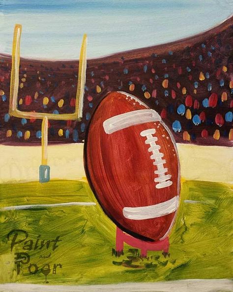 The Big Kick Football Painting Ideas Canvas, Football Paintings On Canvas, Football Painting Ideas Easy, Sports Canvas Paintings, Sports Painting Ideas Easy, Sport Painting Ideas, Sports Painting Ideas, Gamecock Painting, Football Painting Ideas