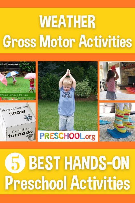 The 5 Best GROSS MOTOR Activities for WEATHER Preschool Theme Food Gross Motor Activities, Weather Gross Motor Activities, Gross Motor Weather Activities Preschool, Gross Motor Activities Preschool, Steam Kindergarten, Gross Motor Activities For Preschoolers, Preschool Movement Activities, Preschool Movement, Weather Preschool