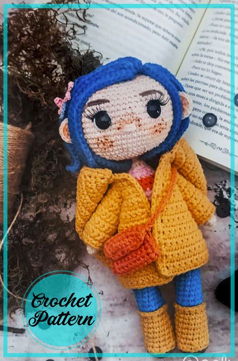 Lovely Coraline Doll Pattern, Caroline Crochet Doll, Free Coraline Crochet Pattern, Corpse Bride Crochet Pattern Free, Caroline Crochet Free Pattern, Crochet Halloween Stuffies, Lovely Crochet Pattern, Orange Amigurumi Free Pattern, Free Crochet Dolls Patterns