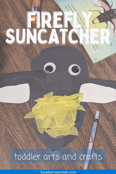 Make this adorable firefly suncatcher for your next toddler arts and crafts activity! Easy and cute! Firefly Suncatcher, Firefly Craft, Fireflies Craft, Craft Summer, Suncatcher Craft, Toddler Arts And Crafts, Toddler Art, Summer Evening, Arts And Crafts Projects
