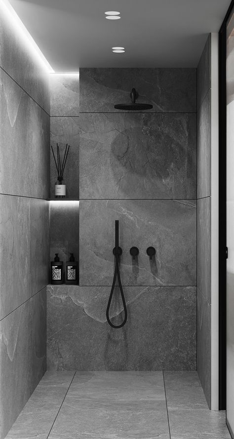 Pantone 17-5104 All project on Behance Concrete Shower Ideas Small Bathrooms, Modern Luxury Bathroom Design Master Bath House, Dark Grey Modern Bathroom, Antracit Bathroom Ideas, Modern Cement Bathroom, Luxury Hotel Bathroom Design, Modern Bathroom Grey, Bathroom Small Design, Bathroom Design Grey