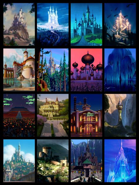 Houses From Disney Movies, Disney Castles From Movies, Aladdin Castle, Aladdin Palace, Beasts Castle, Disney Architecture, Beauty And The Beast Castle, Snow White Castle, Mermaid Castle