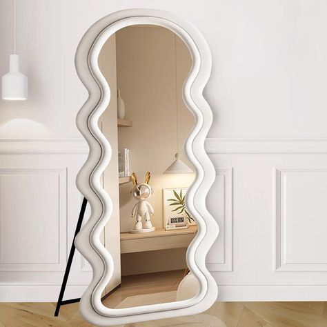 PRICES MAY VARY. 3 IN 1 USE: : the back of the squiggly mirror with adjustable folding hinges, stable triangular bracket to ensure that the floor mirror to maintain the balance of non-shaking, can be placed at will. Besides, you can use it directly against the wall or hang it on the wall without taking up space. Whether the irregular wall mirror standing alone or against a wall, it makes a stunning focal point. Wavy Mirror Full Length : The full length mirror has a novel wavy design. The wavy sh Squiggly Mirror, Full Length Mirror Stand, Arched Floor Mirror, Large Floor Mirror, Mirror Dressing, Long Mirror, Floor Length Mirror, Full Length Mirrors, Wavy Mirror