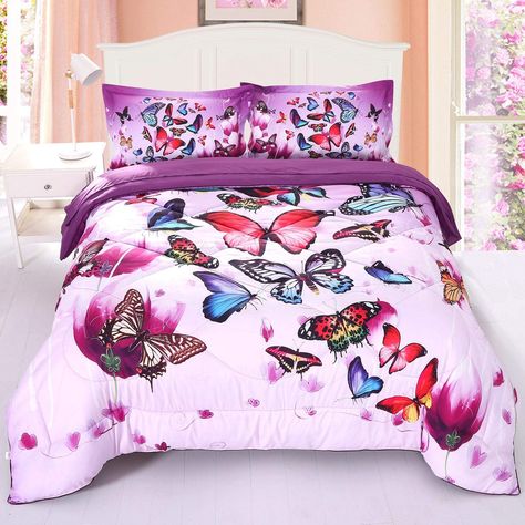 PRICES MAY VARY. Material: Top Layer ,Bottom Layer and Filling Material is High Quality Polyester,Which is Soft and Breathable, This Purple Butterfly and Flower Bedding Comforter Sets Twin Full Queen Size Available. Full Size Comforter Sets 3 Pieces Include: 1 * Comforter: 79" x 90" (200x230cm), 2 * Pillowcases: 18" x 29" (47x74cm) Super Soft and Breathable Fabric Materials. Essential Bedding Comforter Sets for Bedroom Decorations Washing Method: It Can Be Used For Machine Wash and Dry-cleaning, Twin Bed Comforter Sets, Twin Bed Comforter, Full Size Comforter Sets, Butterfly Bedding Set, Black Bed Set, Queen Size Comforter Sets, Full Size Comforter, Twin Size Comforter, Butterfly Bedding