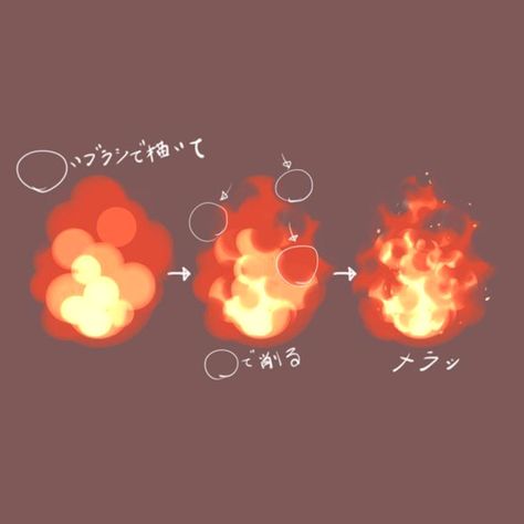 How To Draw Fire Digital Art, Digital Art Fire Tutorial, Fire Drawing Tutorial Digital, Fire Digital Painting, Fireball Drawing Reference, Fire Tutorial Drawing, Drawing Fire Tutorial, Fire Painting Tutorial, Fire How To Draw