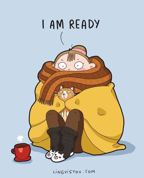 Lingvistov on Instagram: “It�’s a cold and windy morning here. Warm Indian summer is over, it’s only gonna get colder and colder from now on! Trying to get ready -…” Bear Socks, Koci Humor, Illustration Doodle, Cat Comics, Cold Morning, Winter Animals, Doodle Drawing, Funny Doodles, Funny Illustration