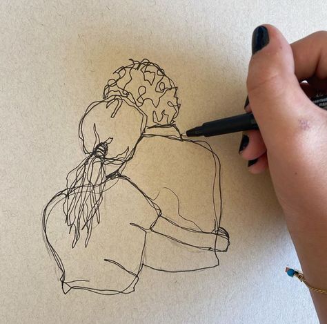 Drawing Ideas To Give To Your Boyfriend, Drawings Representing Love, Couples Drawing, Hugging Drawing, Art Love Couple, Couple Hugging, Pen Work, Hugging Couple, Black Pen