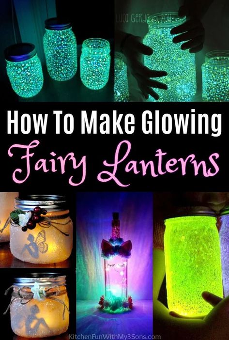 These Fairy Lantern Jars are a fun DIY craft idea for the kids to make. Super easy tutorials and these make wonderful night lights using mason jars. Lantern Crafts, Fairy Jars Diy, Glowing Fairy, Fairy Mason Jars, Mason Jar Fairy Lights, Easy Mason Jar Crafts, Fairy Lights In A Jar, Glow Jars, Lantern Craft