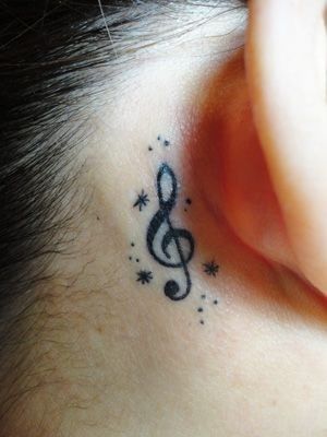 Big Bird Tattoo, Music Note Tattoos, Tattoo Behind The Ear, Small Music Tattoos, Music Symbol Tattoo, Crown Tattoos For Women, Mayan Tattoos, Behind Ear Tattoos, Matching Friend Tattoos