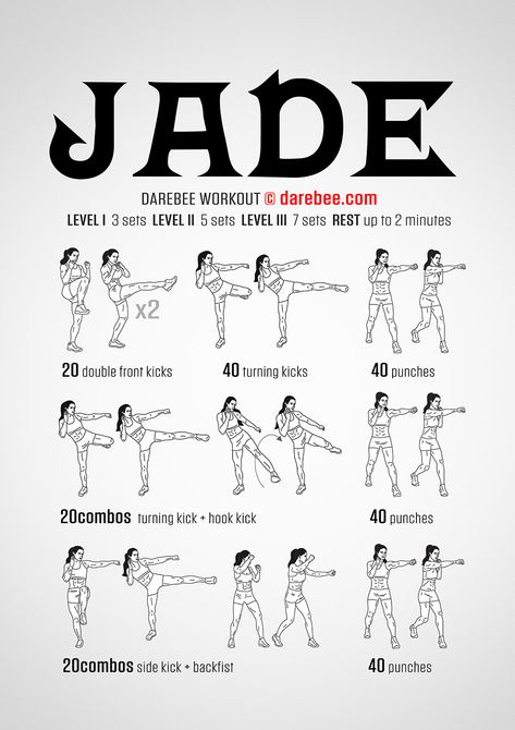 Jade Workout (full body, martial arts) Marshall Arts Workout Ideas, Muay Thai Workout, Darebee Workout, Muay Thai Workouts, Neila Rey Workout, Hero Workouts, Martial Arts Training Workouts, Workout Morning, Workout Fat Burning