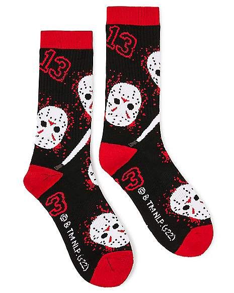 Jason Voorhees Mask Athletic Crew Socks - Spencer's Jason Voorhees Mask, Horror Clothes, Spencers Gifts, Scary Costumes, Thriller Movie, Horror Icons, Jason Voorhees, Horror Characters, Halloween Accessories