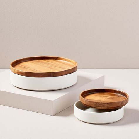 16 West Elm Home Accessories in My Cart Right Now (All for Under $100) West Elm Home, Modern Serveware, Wood Ceramic, Tableware Design, Contemporary Table Lamps, Wooden Plates, Ceramic Base, Ceramic Tableware, Tableware Set