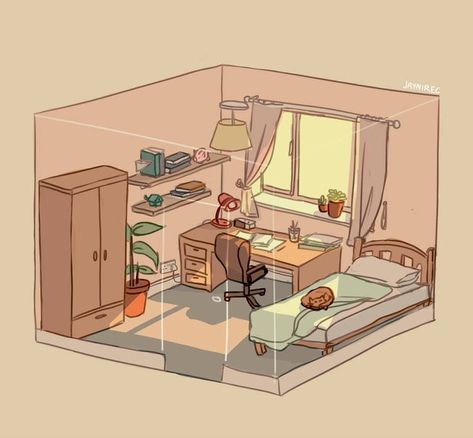 Bedroom Drawing Reference, Isometric Room Drawing, Isometric Room Illustration, Isometric Rooms, Isometric Room, الفن الرقمي, Bedroom Drawing, Isometric Drawing, Isometric Art