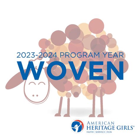 Dots of color that make up the body of a sheep with the words WOVEN: 2023-2024 Program Year Ahg Pathfinders Activities, Ahg Woven Theme, Ahg Woven, Ahg Tenderheart, American Heritage Girls Pathfinders, Ahg Explorers, Ahg Pathfinders, American Heritage Girls Ahg, Ahg Badges