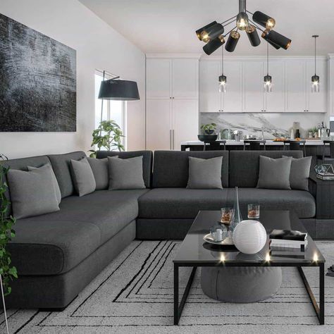 34 Gray Couch Living Room Ideas [Inc. Photos] - Home Decor Bliss Gray Couch Living Room Ideas, Gray Couch Living Room, Dark Grey Couch Living Room, Gray Sofa Living, Couch Living Room Ideas, Modern Grey Living Room, Gray Couch, Gray Living Room Design, Grey Sofa Living Room