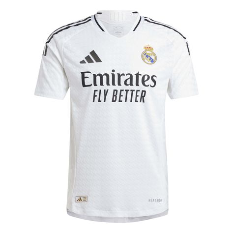 adidas 2024-25 Real Madrid Men's Authentic Home Jersey (Front) As Roma, As Monaco, Dortmund, Real Madrid Home Kit, Ultras Football, Cr7 Messi, Adidas Design, Club Badge, Club America