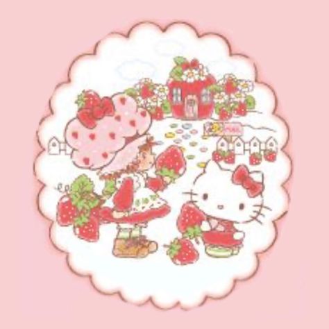 Strawberry Shortcake And Hello Kitty, Strawberry Shortcake Cartoon, Photo Deco, Charmmy Kitty, Vintage Strawberry Shortcake, Cute Poster, Kitty Wallpaper, Art Collage Wall, Hello Kitty Wallpaper