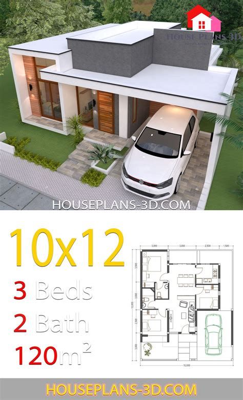 Pelan Lantai Rumah, House Plans 3d, Flat House Design, Terrace Roof, Small Modern House Plans, Pelan Rumah, Three Bedroom House Plan, Flat Roof House, 3d House Plans