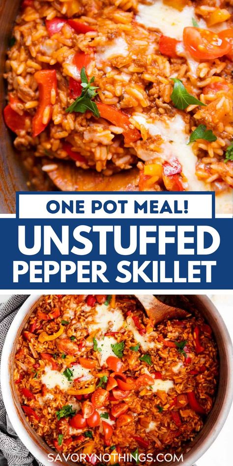 Easy Dinner Recipes With Peppers, Ground Beef Recipes With Peppers, Ground Meat And Peppers Recipes, Supper Ideas With Peppers, Unstuffed Sausage And Peppers, One Pot Unstuffed Peppers, Unstuffed Peppers Meal Prep, Ground Beef Food Prep, Beef Recipes Healthy Clean Eating