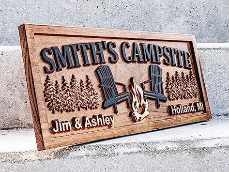 Custom Wood Campfire Sign | Family Name Campsite Sign | Last Name Sign | Personalized Camping Gifts | Fire Pit Sign Cabin Decor Camper Decor Camping Backdrop, Barnyard Christmas, Loft Diy, Campsite Signs, Cnc Router Projects, Glow Forge, Camping Photo, Cabin Signs, Wood Barn