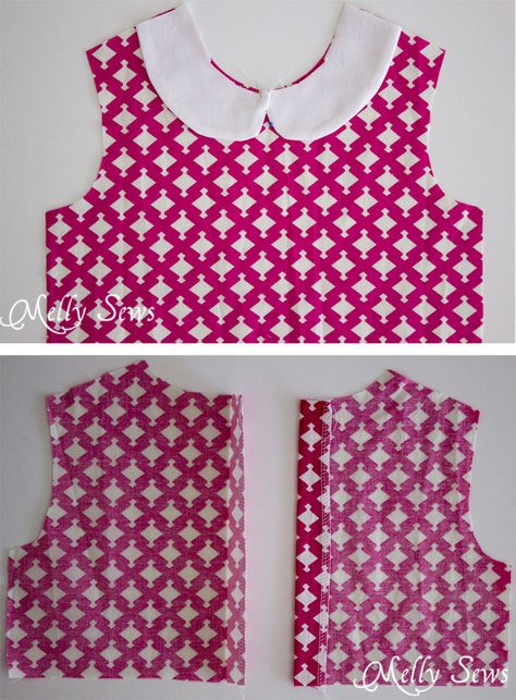 Step 2 - Fiesta Frock - such a cute girls dress! Free 3T faux Peter Pan Collar dress pattern and instructions for more sizes from Melly Sews Peter Pan Collar Dress Pattern, Collar Dress Pattern, Girls Dress Pattern Free, Melly Sews, Toddler Dress Patterns, Dress Patterns Diy, Pan Collar Dress, Sewing Collars, Sewing Kids Clothes