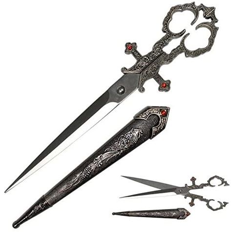 Fantasy Scissors, Ornate Knife, Fantasy Dagger, Scissors Art, Medieval Gothic, Pretty Knives, Fantasy Props, Handmade Knives, Fantasy Aesthetic