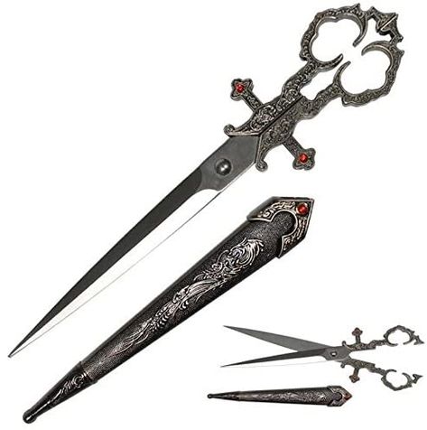 Fantasy Scissors, Ornate Knife, Fantasy Dagger, Scissors Art, Medieval Gothic, Pretty Knives, Fantasy Props, Fantasy Aesthetic, Handmade Knives