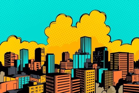 Free vector flat design comic book city ... | Free Vector #Freepik #freevector #urban #background #city #beautiful Comic Book Background Art, Comic City Background, City Background Illustration, Comic Landscape, City Vector Art, Comics Background, Superhero City, Superhero Background, Comic Book Background