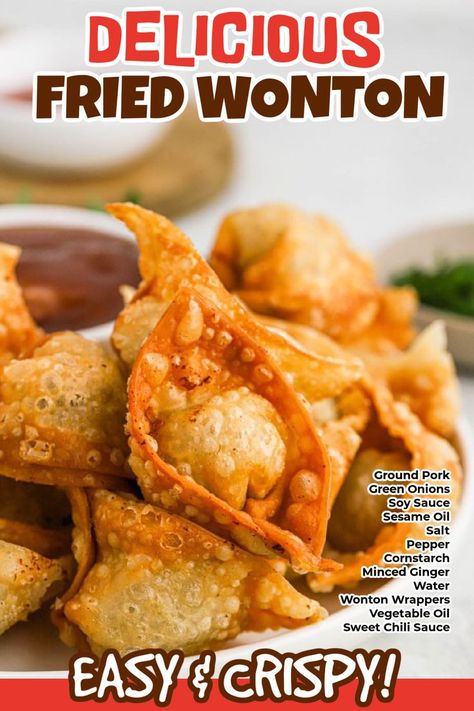 Deep Fried Wontons Pork, Fried Wontons Recipes, Pork Shrimp Wonton, Pork Fried Wontons, Pork Fried Wonton Recipes, Homemade Pork Wontons, Pork Won Ton Recipes, Fried Wontons Pork, Deep Fried Wonton Recipes