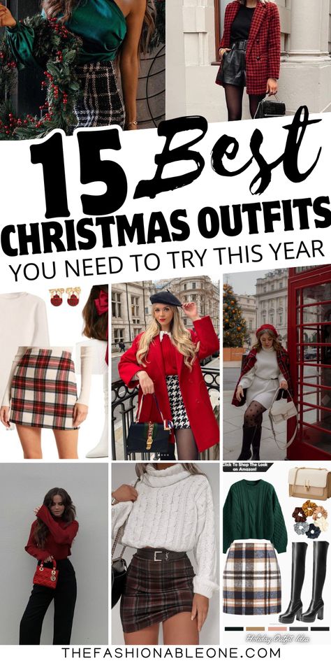 This pin is all about christmas outfit. Girls can get their inspiration to choose christmas outfit ideas for woman. These Christmas outfits aesthetic are amazing. Natal, 90 Christmas Outfit, Christmas Outfit Ideas For Women Aesthetic, Plaid Christmas Outfit Women, X Mas Outfits Style, Christmas Outfit Ideas For Women Skirt, Gen Z Christmas Outfits, Christmas Get Together Outfits, Christmas Clothes Ideas For Women