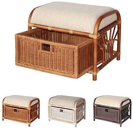 AmazonSmile: Krit Handmade Rattan Wicker Ottoman Footstool Pouf Stool w/Basket w/Cushion Color Colonial (Light Brown): Kitchen & Dining Colonial Colors, Light Brown Top, Rattan Ottoman, Wicker Ottoman, Wicker Chest, Handmade Ottomans, Fabric Storage Ottoman, Modern Ottoman, Living Room Bench