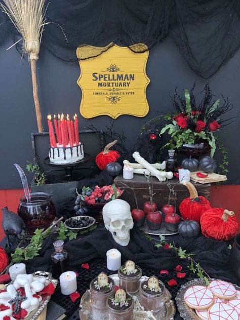 Witch/ Halloween/ Sabrina Halloween Party Ideas | Photo 3 of 19 | Catch My Party Witch Birthday Party Ideas, Witches Brunch, Calavera Halloween, Rip 20s, Netflix Party, Winter Solstice Party, Fairytale Food, 15th Birthday Party Ideas, Solstice Party